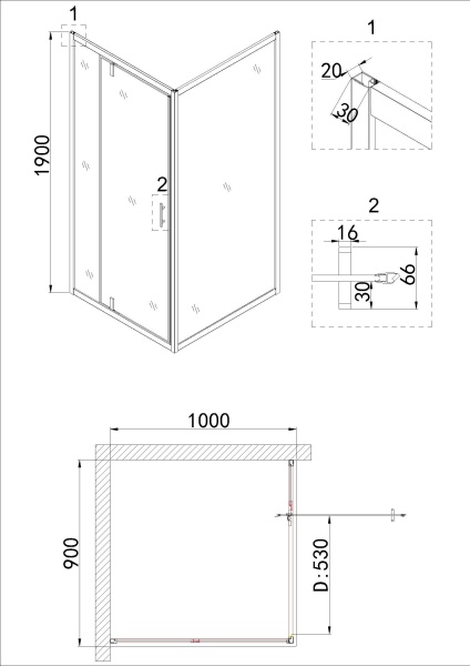 Душевое ограждение Niagara Nova NG-63-9A-A100 90x100x195 прямоугольник, дверь распашная
