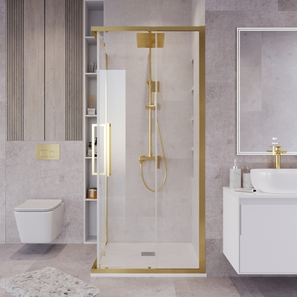 Душевое ограждение Grossman Cosmo 300.K33.02.1010.32.00 (100х100х195) квадрат,раздвижная,золото сатин,стекло прозрачное, 1 место