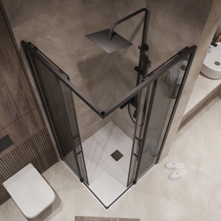Душевое ограждение Niagara Nova NG-2828-34BLACK (80х80х195) квадрат,черный матовый,двери раздвижные,стекло тонированное,1 место
