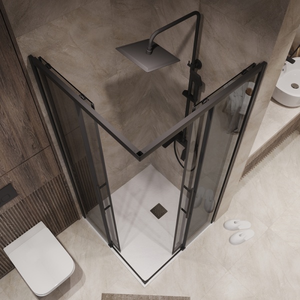 Душевое ограждение Niagara Nova NG-2828-34BLACK (80х80х195) квадрат,черный матовый,двери раздвижные,стекло тонированное,1 место
