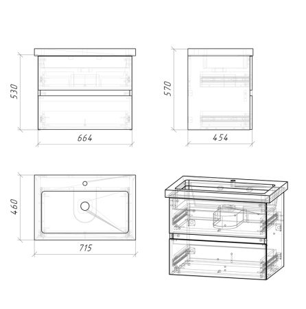 Тумба подвесная "ЮНИТ-70 см" с 2-я ящ. кадена вуд (ум.Фостер-70)