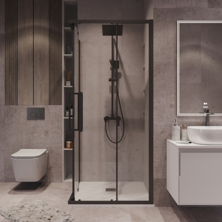 Душевое ограждение Grossman Cosmo 300.K33.02.9090.21.00 (90х90х195) квадрат,раздвижная,черный матовый,стекло прозрачное, 1 место