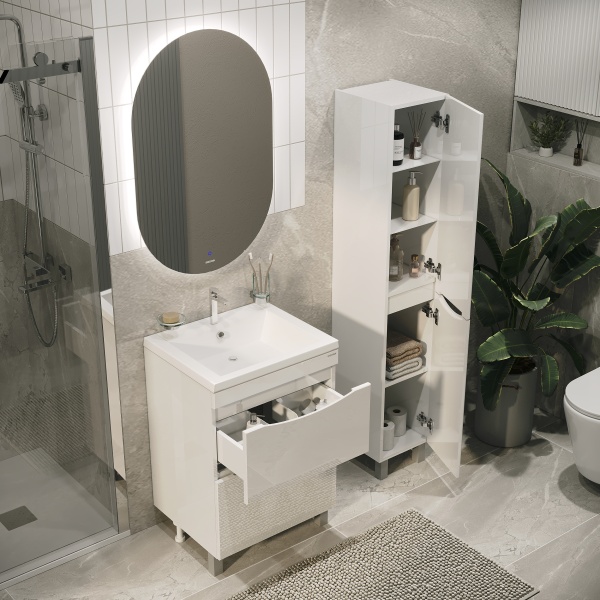 Тумба напольная "ВИСТА-58 см" с 2-я ящ. белый глянец (ум. Alice-58)