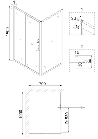 Душевое ограждение Niagara Nova NG-63-10A-A70 100x70x195 прямоугольник, дверь распашная