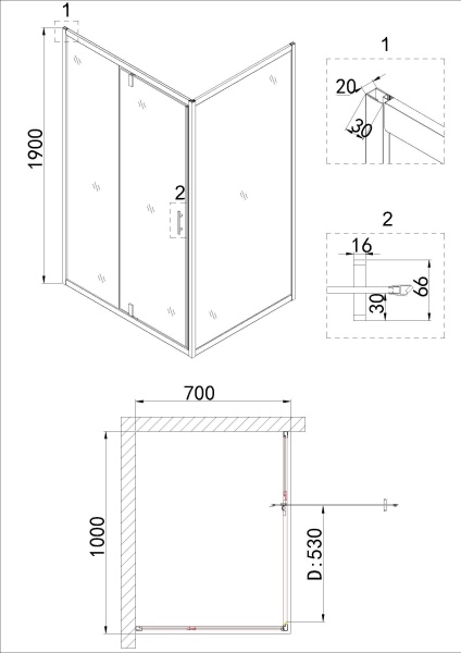 Душевое ограждение Niagara Nova NG-63-10A-A70 100x70x195 прямоугольник, дверь распашная