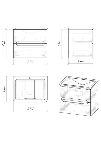 Тумба подвесная "АДЕЛЬ-НОРМА-60 см" с 2-я ящ. белый глянец (ум. Aдель-60)