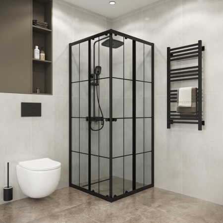 Душевое ограждение Niagara Eco NG-1010-14QKL (100х100х190) квадрат,раздвижное,черный,стекло клетка,1 место