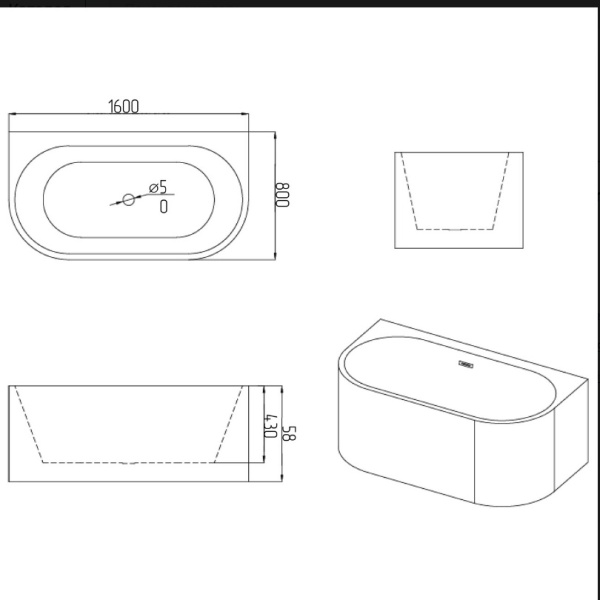 Ванна пристенная Grossman Cristal GR-16073 (160x80x58),1 место