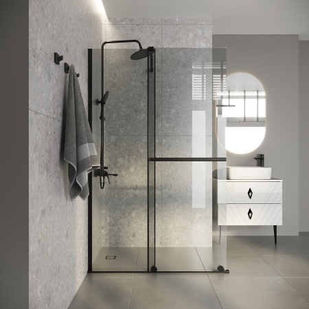 Душевая перегородка Niagara Nova NG-671-12BLACK (120х200) черный матовый,раздвижная,стекло прозрачное,1 место