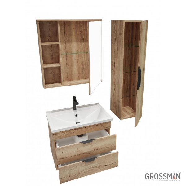 Шкаф-зеркало Grossman ФОРТА-70 см дуб галифакс