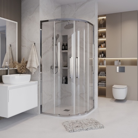 Душевое ограждение Grossman Cosmo 301.K33.02.8080.10.00 (80х80х195) четверть круга,раздвижная,хром,стекло прозрачное, 1 место