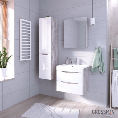 Пенал подвесной Grossman ТАЛИС-35 см бетон пайн/белый глянец