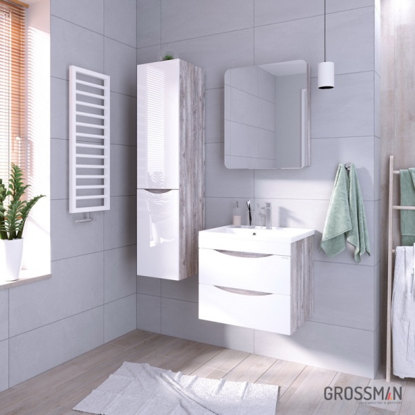 Пенал подвесной Grossman ТАЛИС-35 см бетон пайн/белый глянец