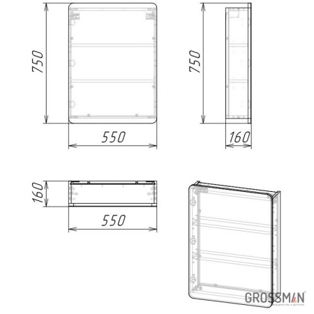 Шкаф-зеркало Grossman ТАЛИС-60 см бетон пайн