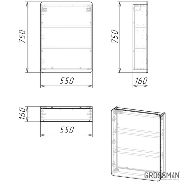 Шкаф-зеркало Grossman ТАЛИС-60 см бетон пайн