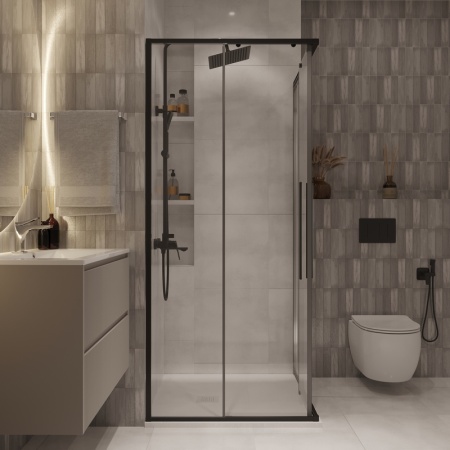 Душевое ограждение Niagara Nova NG-6822-34ВLACK (80х80х195) квадрат,черный матовый,двери раздвижные,стекло прозрачное,1 место