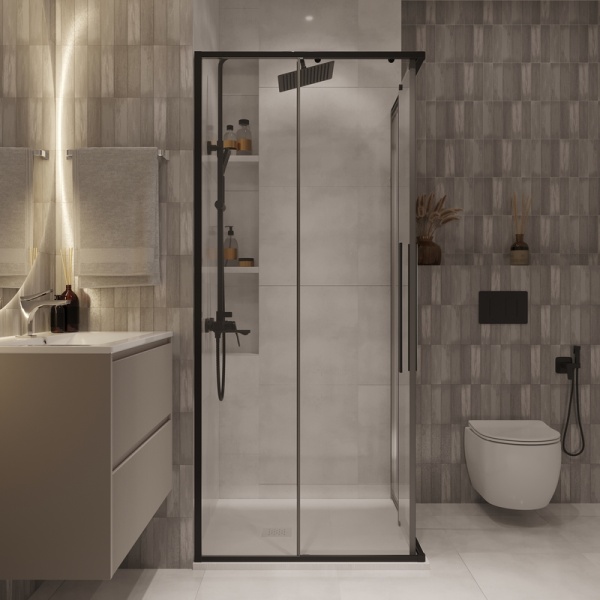 Душевое ограждение Niagara Nova NG-6822-34ВLACK (80х80х195) квадрат,черный матовый,двери раздвижные,стекло прозрачное,1 место