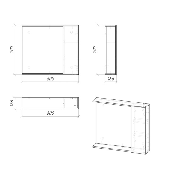 Шкаф-зеркало "ЮНИТ-80 см", универсал. кадена вуд