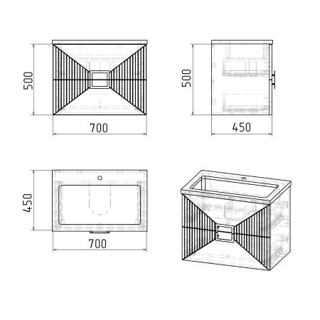 Тумба подвесная "ЛУКСОР-70 см" с 2-я ящ. белая матовая (ум. Блисс-70 см.)