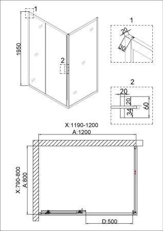 Душевое ограждение Niagara Nova NG-42-12AG-A80G (120х80х195) прямоугольник,золото,двери раздвижные,стекло прозрачное,2 места