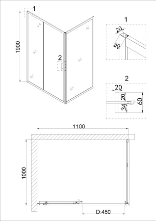 Душевое ограждение Niagara Nova NG-82-11AB-A100B 110x100x195 прямоугольник, дверь раздвижная