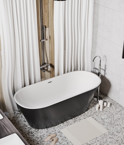 Ванна отдельностоящая Grossman Forta GR-1503MB (170х75х58) цвет черный/белый матовый,1 место