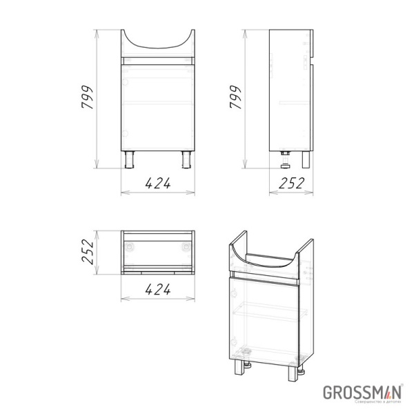 Тумба напольная Grossman ПОЛО-45 см дуб сонома/белая
