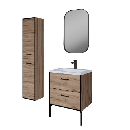 Зеркало "НЕРО-50 см" с полкой черное