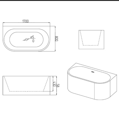 Ванна пристенная Grossman Cristal GR-17073 (170x80x58),1 место
