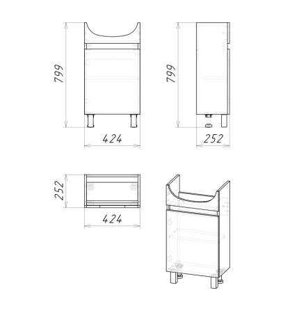 Тумба напольная "ПОЛО-45 см" (разобранный вид) дуб сонома/белая (ум.Уют-45)