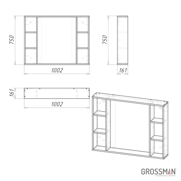 Зеркало Grossman ФЛАЙ-100 см дуб сонома