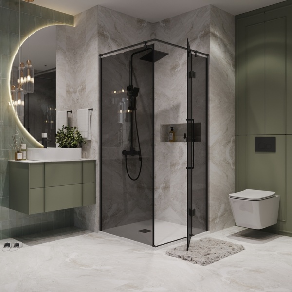 Душевое ограждение Niagara Nova NG-2831-34BLACK (90х90х195) квадрат,черный матовый,дверь распашная,стекло тонированное,1 место