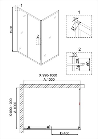 Душевое ограждение Niagara Nova NG-42-10AG-A100G (100х100х195) квадрат,золото,двери раздвижные,стекло прозрачное,2 места