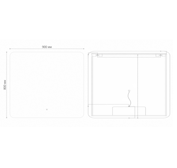 Зеркало PRAGMA-норма BLACK (900*800*45) LED с сенсорным выключателем и подогревом