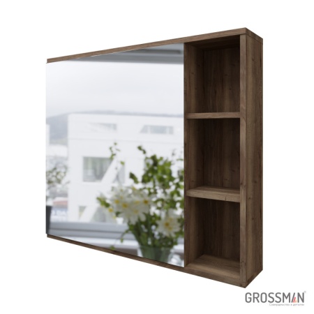 Шкаф-зеркало Grossman ФОРТА-80 см темный дуб галифакс