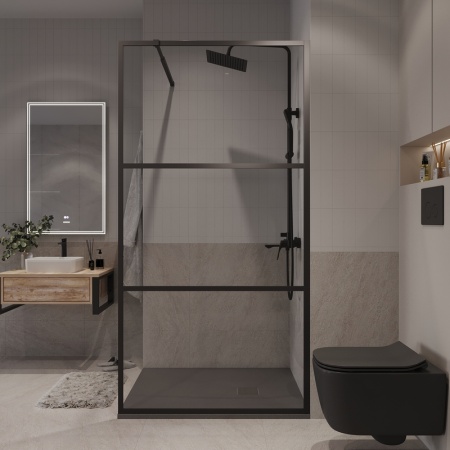 Душевая перегородка Niagara Nova NG-688-12BLACK (120х195) черный матовый,стекло прозрачное,1 место