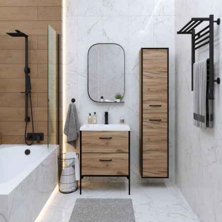 Зеркало "НЕРО-50 см" с полкой черное