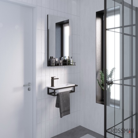 Консоль подвесная Grossman МЕТРИС-50 см черная с правым полотенцедержателем