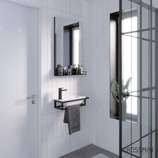 Консоль подвесная Grossman МЕТРИС-50 см черная с правым полотенцедержателем