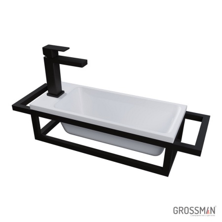 Консоль подвесная Grossman МЕТРИС-50 см черная с полотенцедержателем