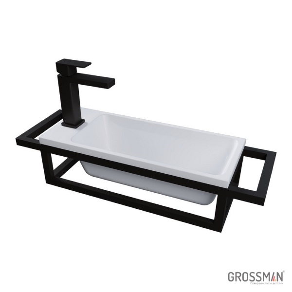 Консоль подвесная Grossman МЕТРИС-50 см черная с полотенцедержателем