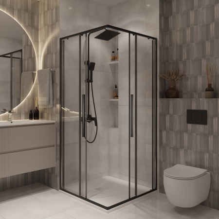 Душевое ограждение Niagara Nova NG-6822-34ВLACK (80х80х195) квадрат,черный матовый,двери раздвижные,стекло прозрачное,1 место