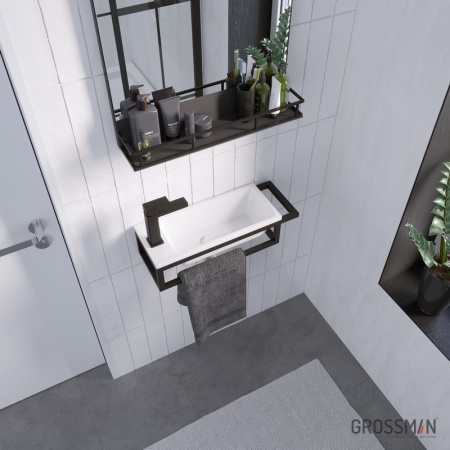 Консоль подвесная Grossman МЕТРИС-50 см черная с правым полотенцедержателем