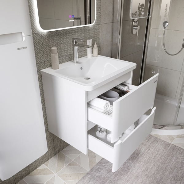 Тумба подвесная "АДЕЛЬ-НОРМА-60 см" с 2-я ящ. белый глянец (ум. Aдель-60)