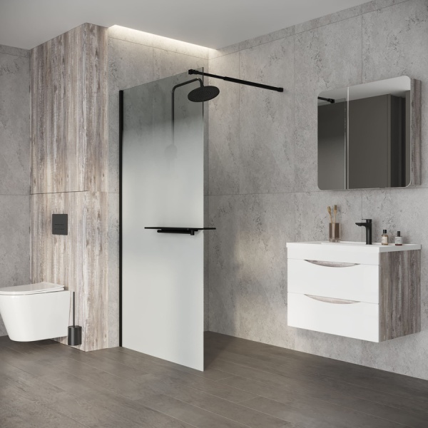Душевая перегородка Niagara Nova NG-582-10BLACK (100х200) черный матовый,стекло белый градиент,1 место
