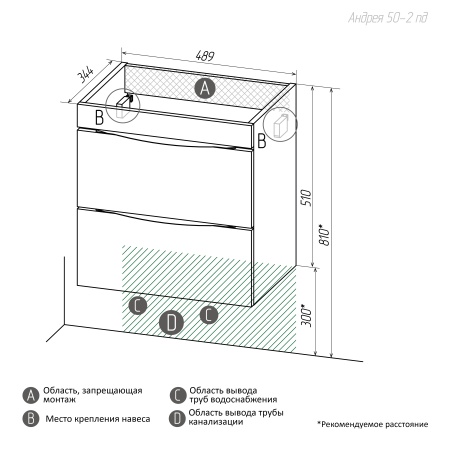 Тумба подвесная "ВИСТА-50 см" с 2-я ящ. белый глянец (ум. Alice-50)