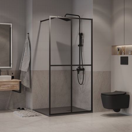 Душевая перегородка Niagara Nova NG-686-90BLACK (90х195) черный матовый,стекло прозрачное,1 место