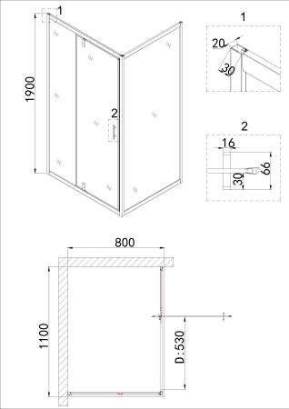 Душевое ограждение Niagara Nova NG-83-11AB-A80B 110x80x195 прямоугольник, дверь распашная