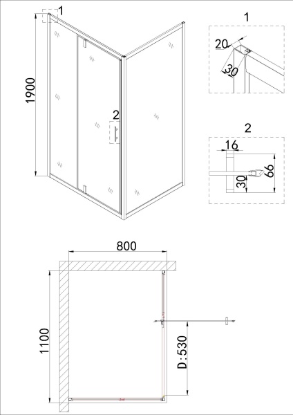 Душевое ограждение Niagara Nova NG-83-11AB-A80B 110x80x195 прямоугольник, дверь распашная