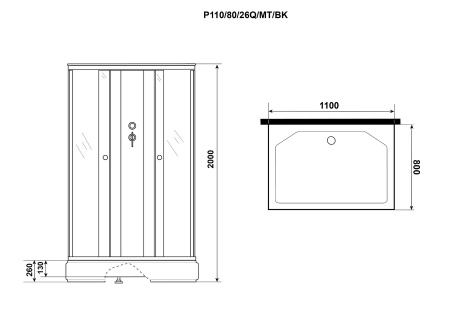 Душевая кабина Niagara Promo P110/80/26Q/MT/BK (110х80х200) 4 места